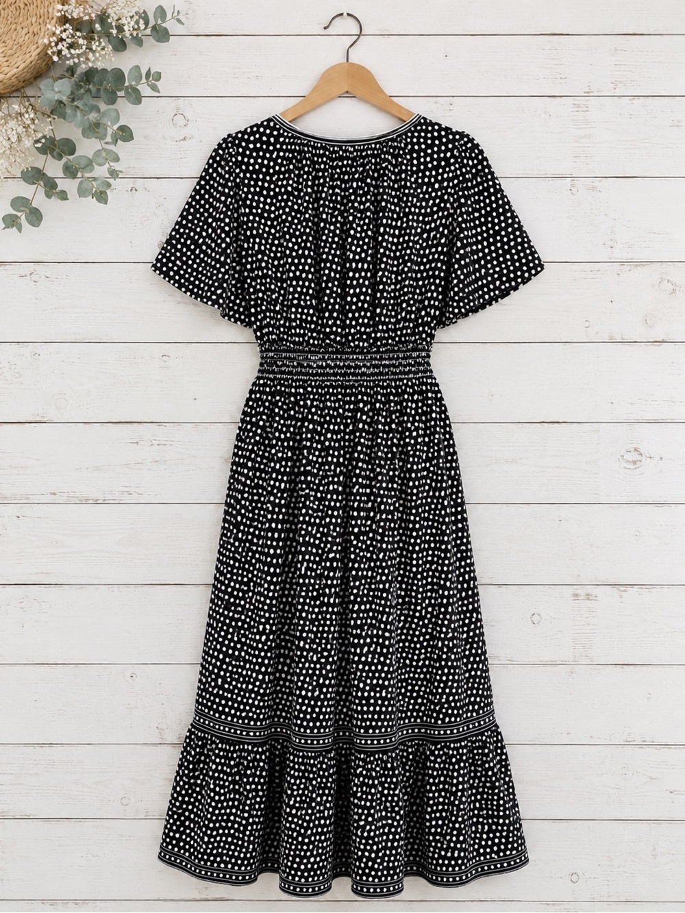 NWT Max Studio London Polka Dot Smocked Tiered Maxi Dress Size S - Picture 4 of 10